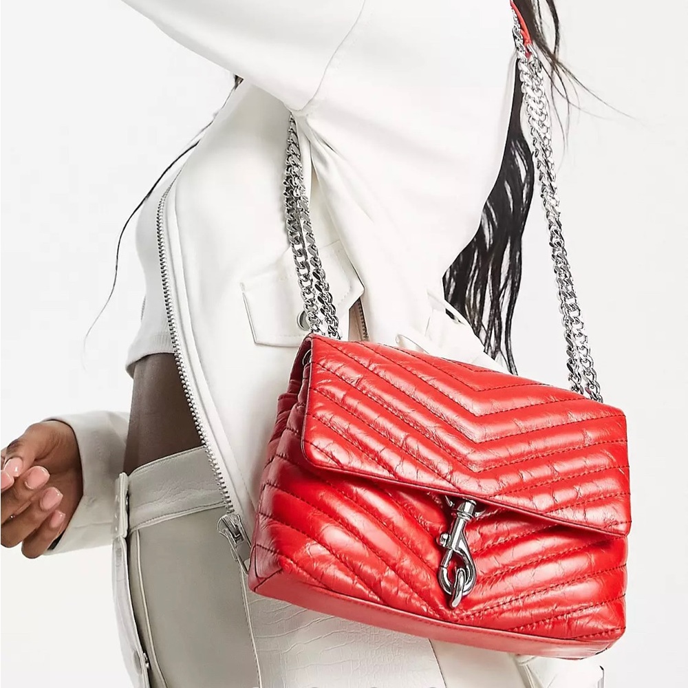 Rebecca Minkoff edie leather shoulder bag with flap front in red